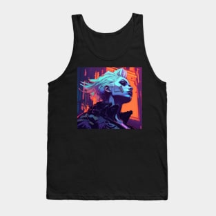 Cyberpunk Girl On Colorful Neon Background Tank Top